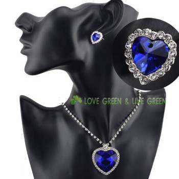 Navy blue Titanic Heart Of Ocean with platinum plating necklace set (Tester)